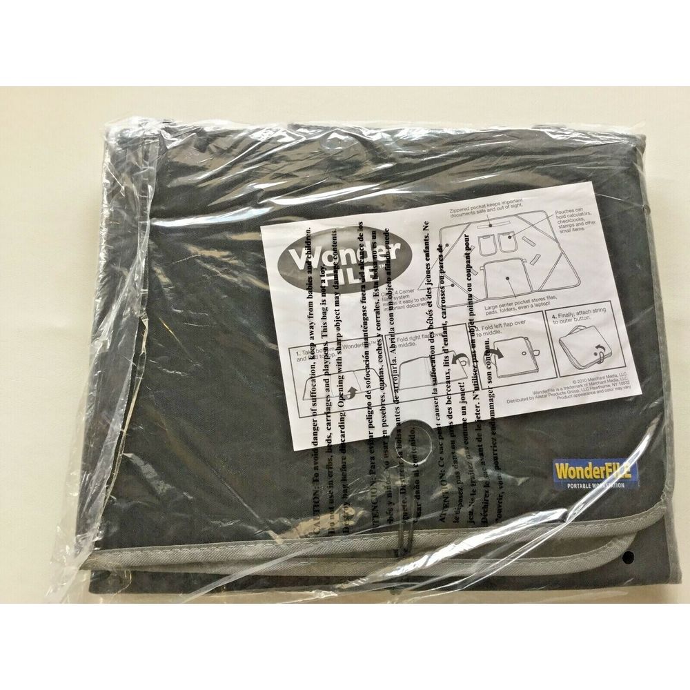 Wonderfile Portable Workstation Black Gray trim Office Files Folder Pen NEW